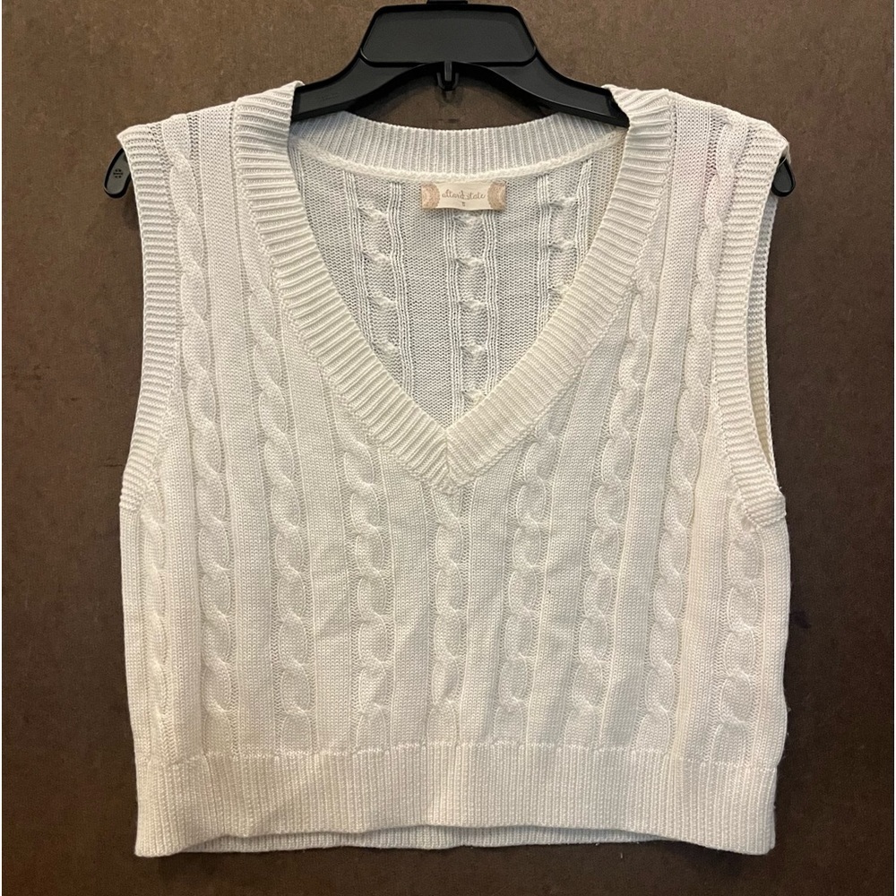 Altar'd State White Cable Knit V-Neck Sweater